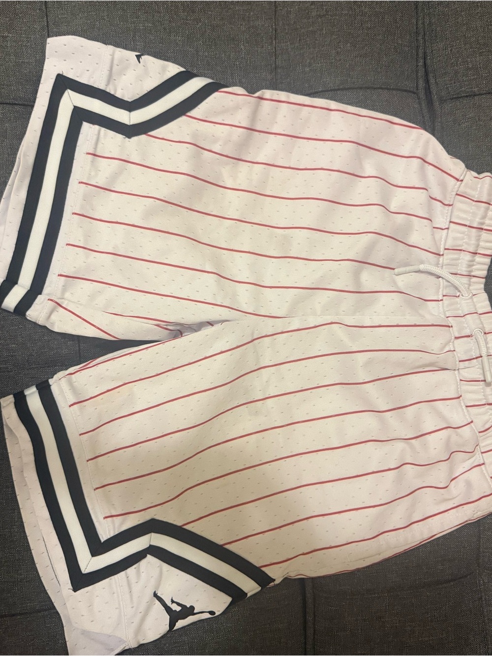 Jordan White Tee & White with Red Pinstripe Shorts Set - Picture 3 of 3